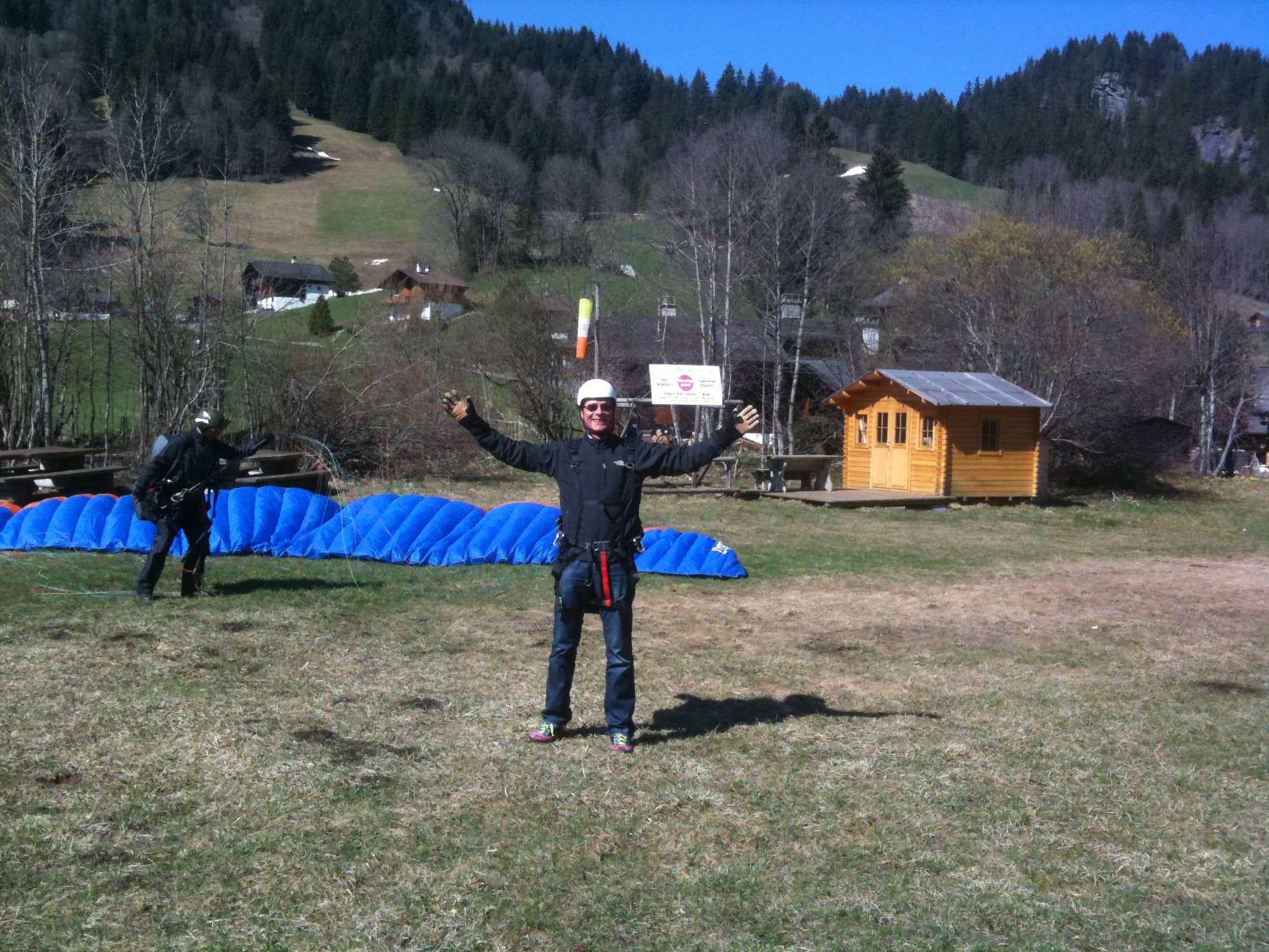 Christoph Beckermann poses for a photo after paragliding